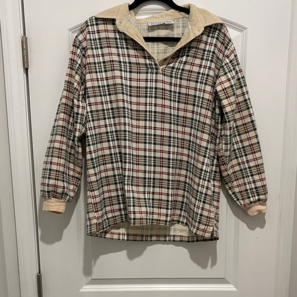 Montana Blues Plaid Pullover Shirt with Cream Collar. 100% Cotton